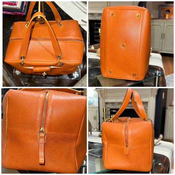 Authentic BVLGARI Turn Lock Leather Boston Bag in Cognac w/Gold-Tone Hardware - Picture 5 of 16